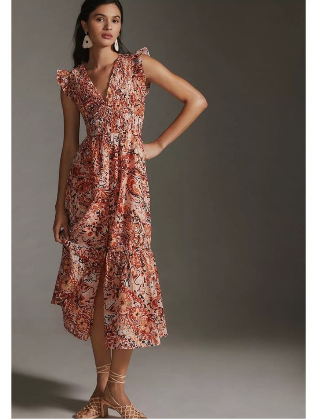 Anthropologie The Peregrine Smocked Midi Dress Size Large